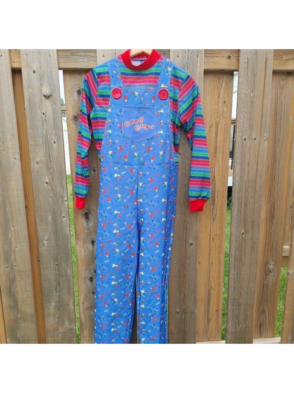 CREEPY CHUCKY Child's Play 2 Adult Costume Jumper Jumpsuit Overalls Adult XS